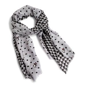 Soft Fringe Scarf Playful Penguins Gray